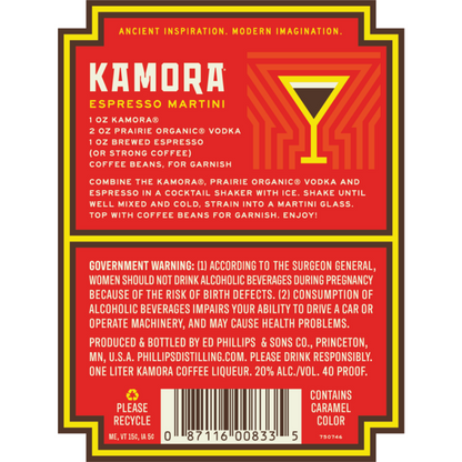 Kamora Coffee Liqueur 40 - 1.0L - Back Label