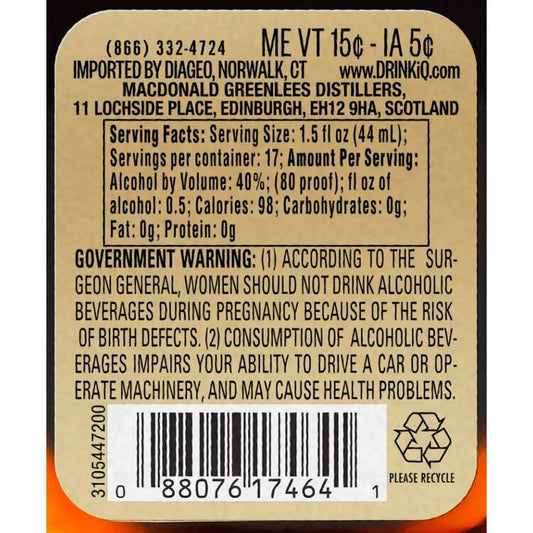 Old Parr Blended Scotch Deluxe 12 Yr 80 - 750ML - Back Label
