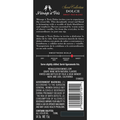 Menage A Trois Dolce Sweet Red Blend Sweet Collection California - 750ML