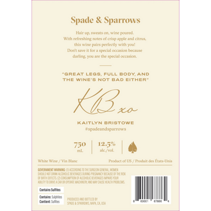 Spade & Sparrows Pinot Grigio California - 750ML - Back Label