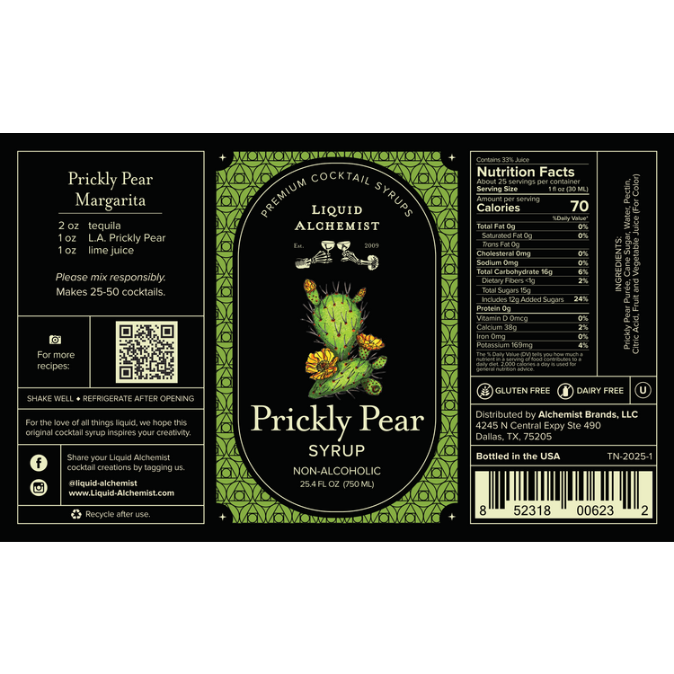 Liquid Alchemist Prickly Pear Syrup - 750ML - Front Label
