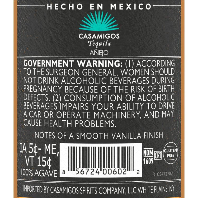 Casamigos Tequila Anejo 80 - 375ML - Back Label