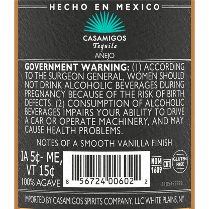 Casamigos Tequila Anejo 80 - 375ML - Back Label