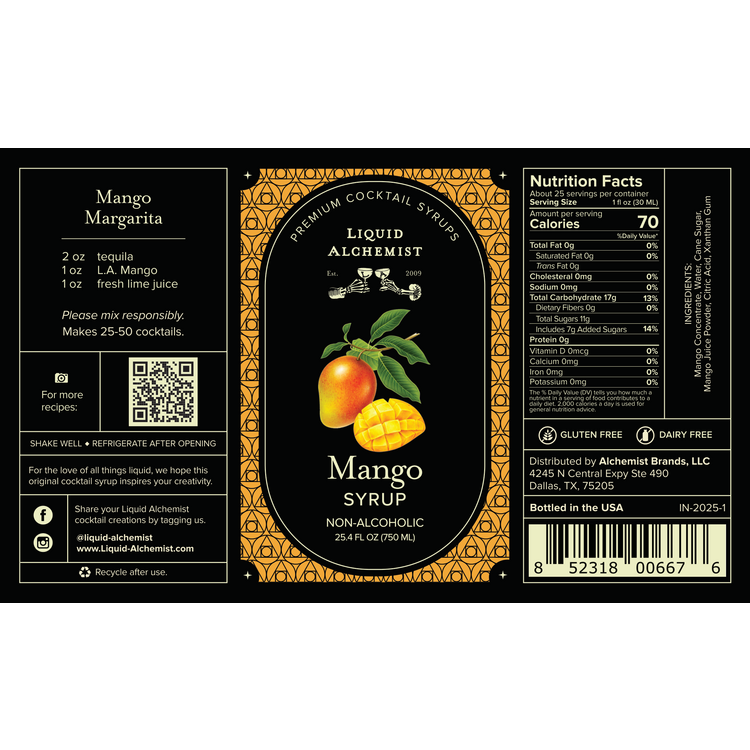 Liquid Alchemist Mango Syrup - 750ML - Front Label