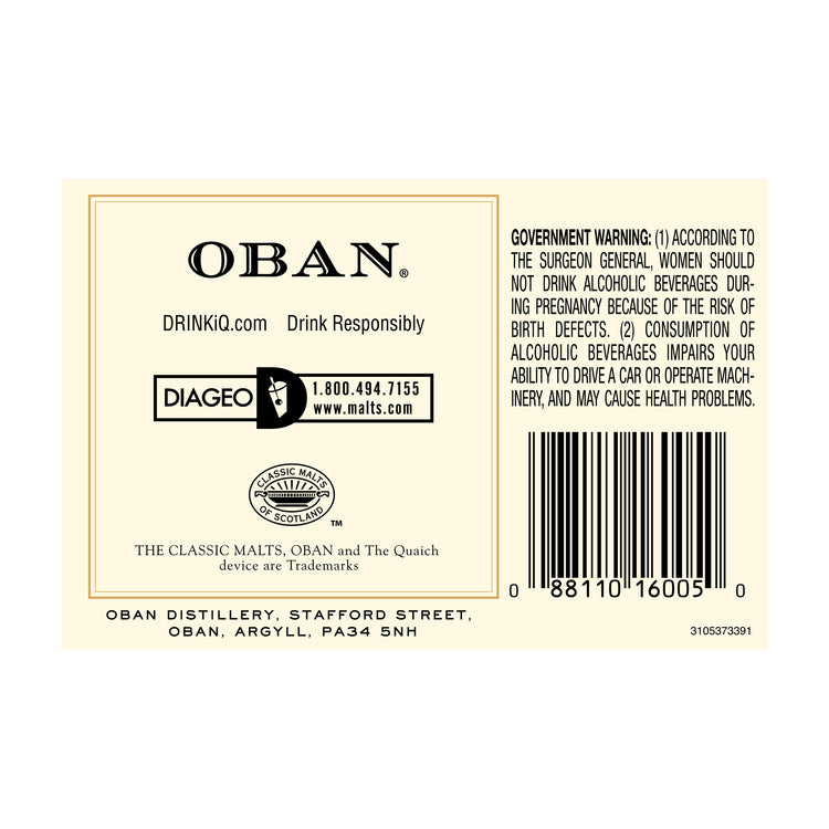 Oban Single Malt Scotch 14 Yr 86 - 750ML - Back Label
