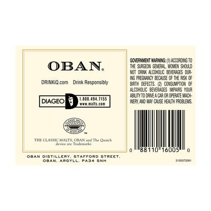 Oban Single Malt Scotch 14 Yr 86 - 750ML - Back Label