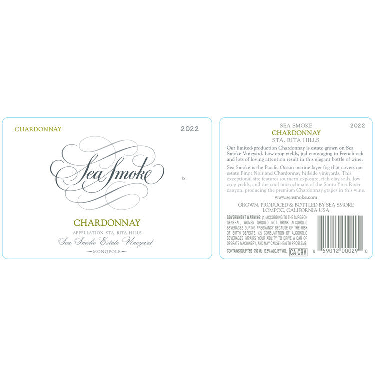 Sea Smoke Chardonnay Sea Smoke Estate Vineyard Santa Rita Hills 2022 - 750ML