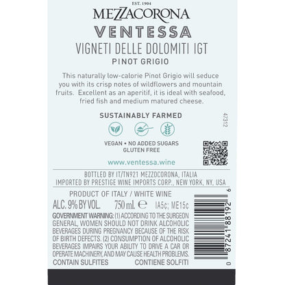 Ventessa Pinot Grigio Vigneti Delle Dolomiti 2022 - 750ML