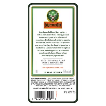 Jagermeister Herbal Liqueur 70 - 1.0L - Back Label
