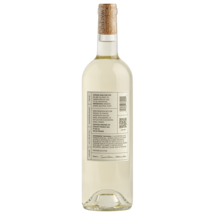 Avaline Sauvignon Blanc France Made With Organic Grapes - 750ML - Back