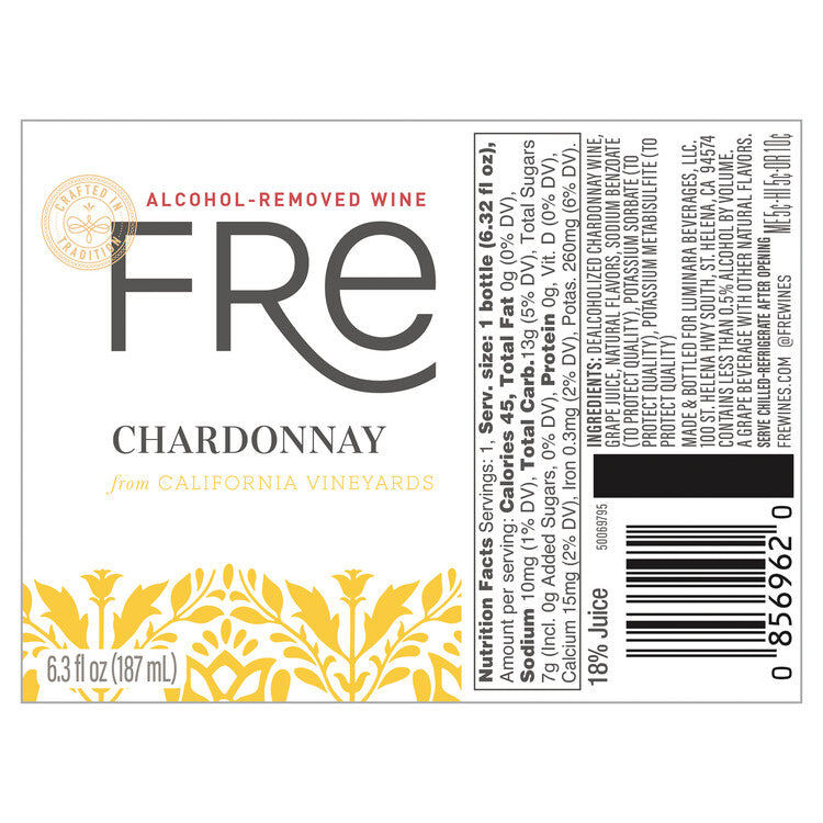 Fre Chardonnay Alcohol Removed - 187ML - Front Label