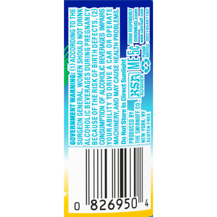 Smirnoff Raspberry Flavored Vodka Blue Raspberry Lemonade 60 - 50ML - Back Label