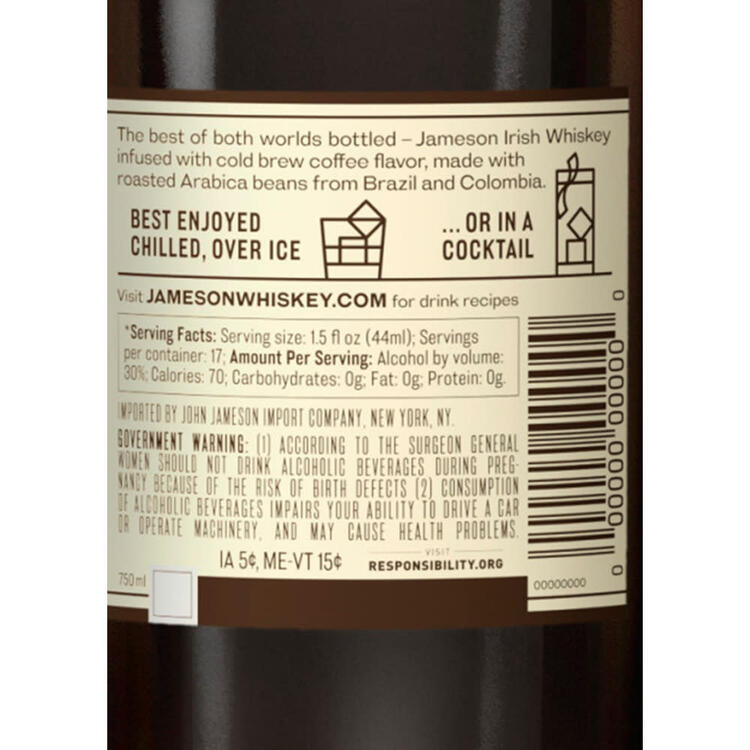 Jameson Orange Flavored Whiskey 60 - 750ML - Back Label
