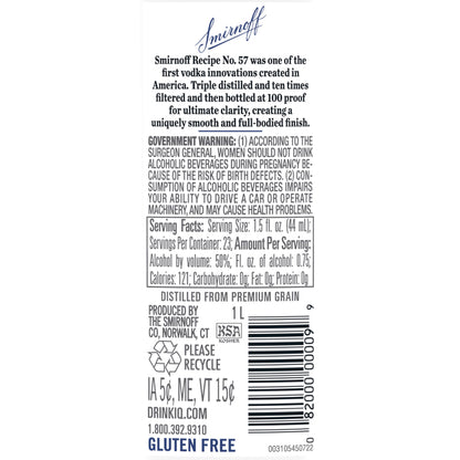 Smirnoff Vodka 100 - 1.0L