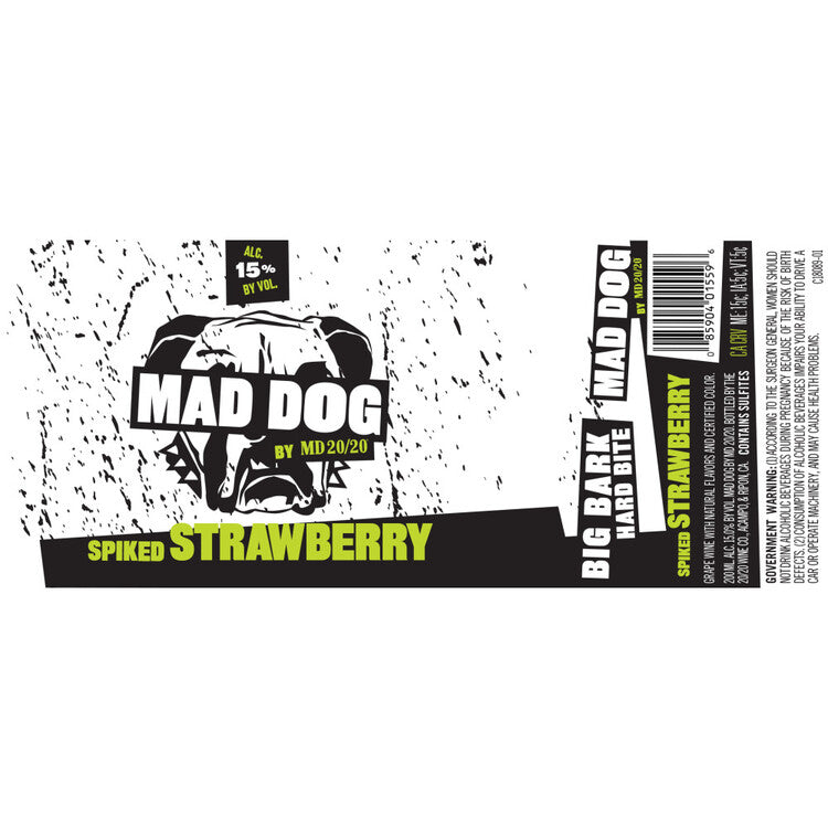 Mad Dog Spiked Strawberry Flavored Wine - 200ML - Front Label