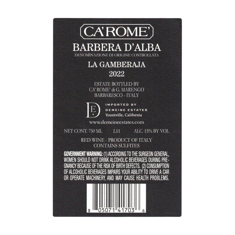 Ca'Rome' Barbera D'Alba La Gamberaja 2022 - 750ML