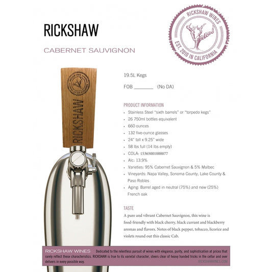 Rickshaw Cabernet Sauvignon California - 19.5L - Front
