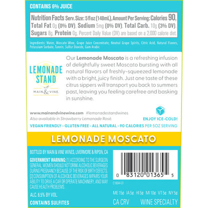 Lemonade Stand Lemonade Moscato - 750ML - Back Label