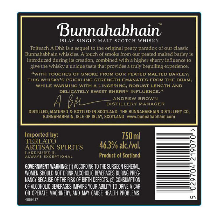 Bunnahabhain Single Malt Scotch Toiteach A Dha 92.6 - 750ML - Back Label