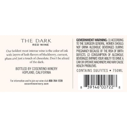 Cosentino Winery Red Wine The Dark Lodi 2022 - 750ML - Back Label