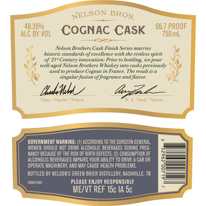 Nelson Bros Blended American Bourbon Whiskey Cognac Cask 96.7 - 750ML - Back Label