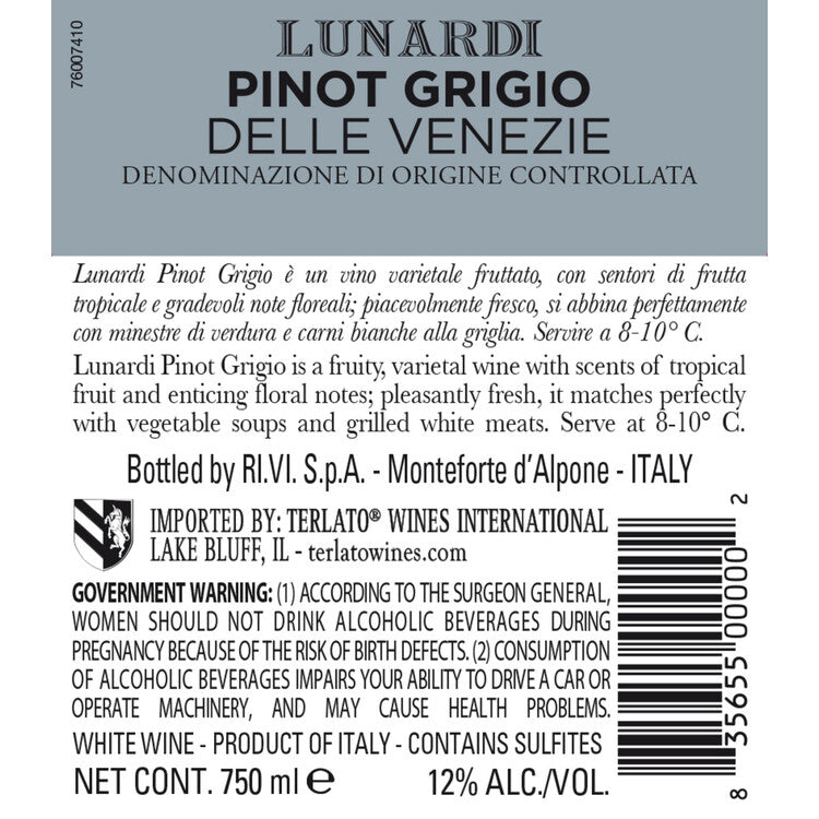 Casa Lunardi Pinot Grigio Delle Venezie - 750ML - Back Label