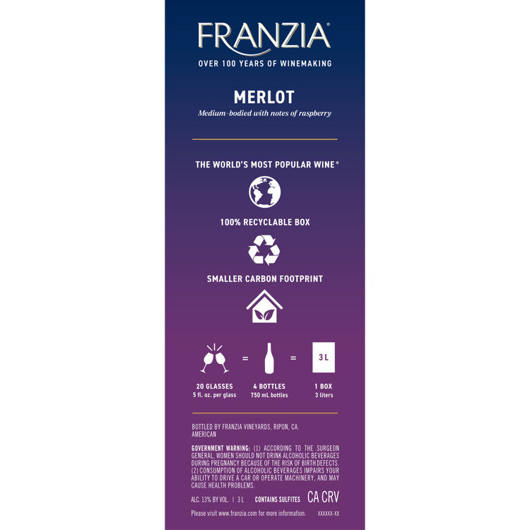Franzia Merlot American - 3.0L - Back