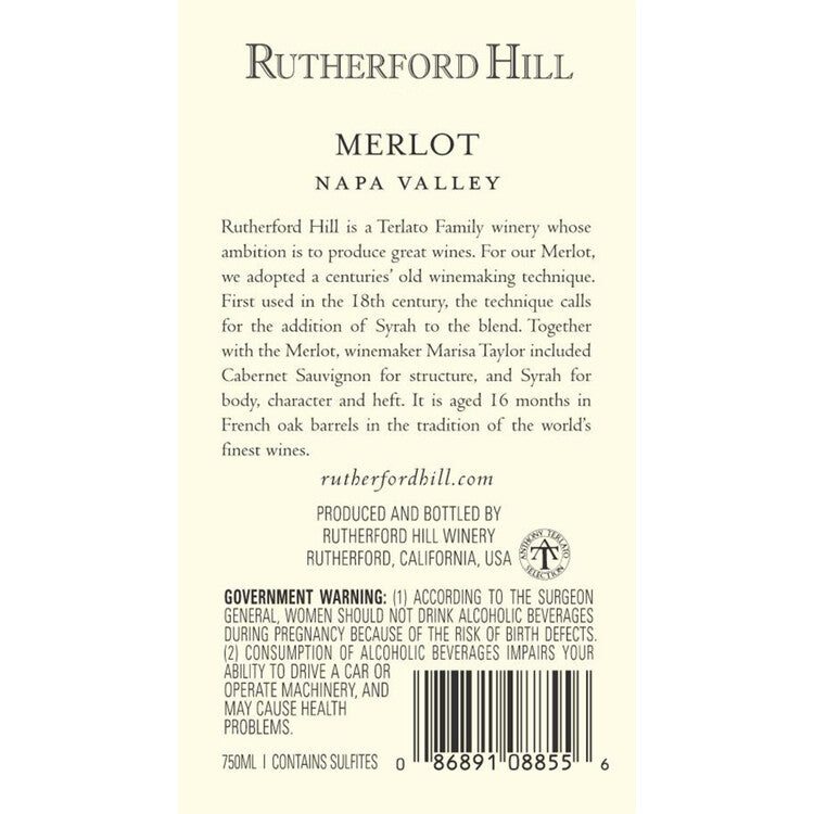 Rutherford Hill Merlot Napa Valley 2021 - 1.5L - Back Label