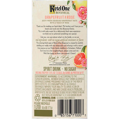 Ketel One Grapefruit & Rose Flavored Vodka Botanical 60 - 1.0L - Back Label