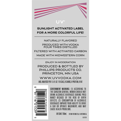Uv Cake Flavored Vodka 60 - 750ML - Back Label