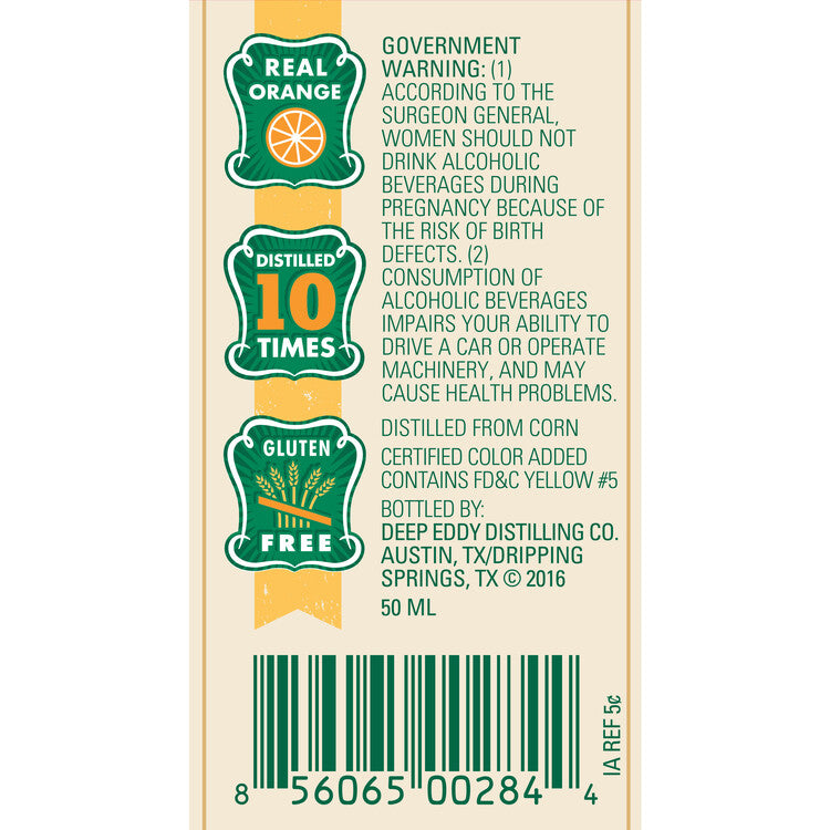 Deep Eddy Orange Flavored Vodka 70 - 50ML - Back Label
