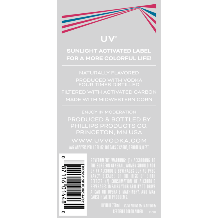 Uv Blue Raspberry Flavored Vodka 60 - 750ML - Back Label