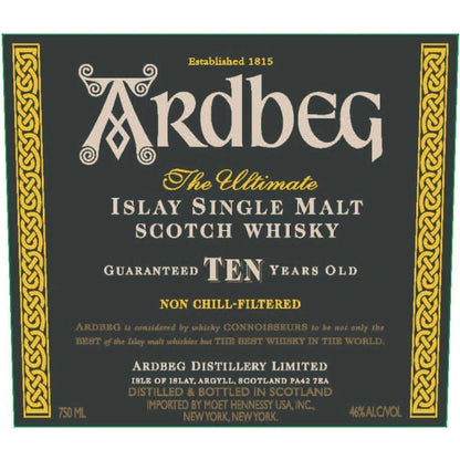 Ardbeg Single Malt Scotch 10 Yr 92 W/ Gift Box - 750ML - Front Label