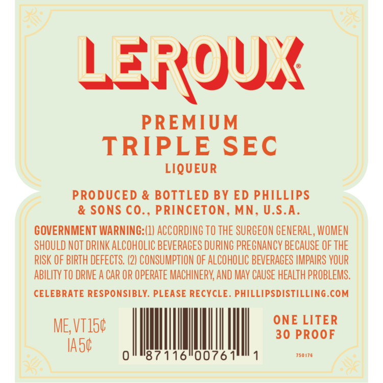 Leroux Rock & Rye 60 - 1.0L - Back Label