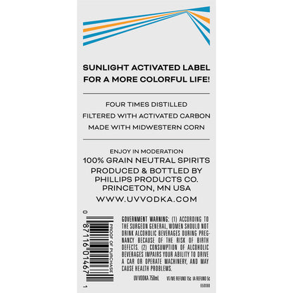 Uv Vodka 80 - 750ML - Back Label