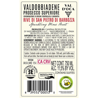 Val D'Oca Valdobbiadene Prosecco Superiore Brut Rive Di San Pietro Di - 750ML - Back