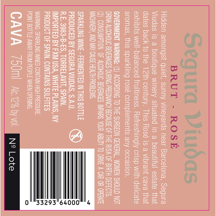 Segura Viudas Cava Brut Rose - 750ML - Back Label