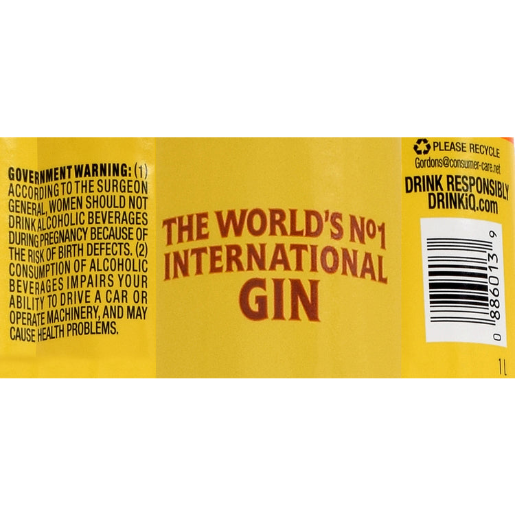 Gordon's London Dry Gin 80 - 1.0L - Back Label
