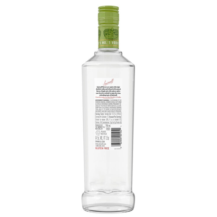 Smirnoff Apple Flavored Vodka Green Apple 60 - 750ML - Back